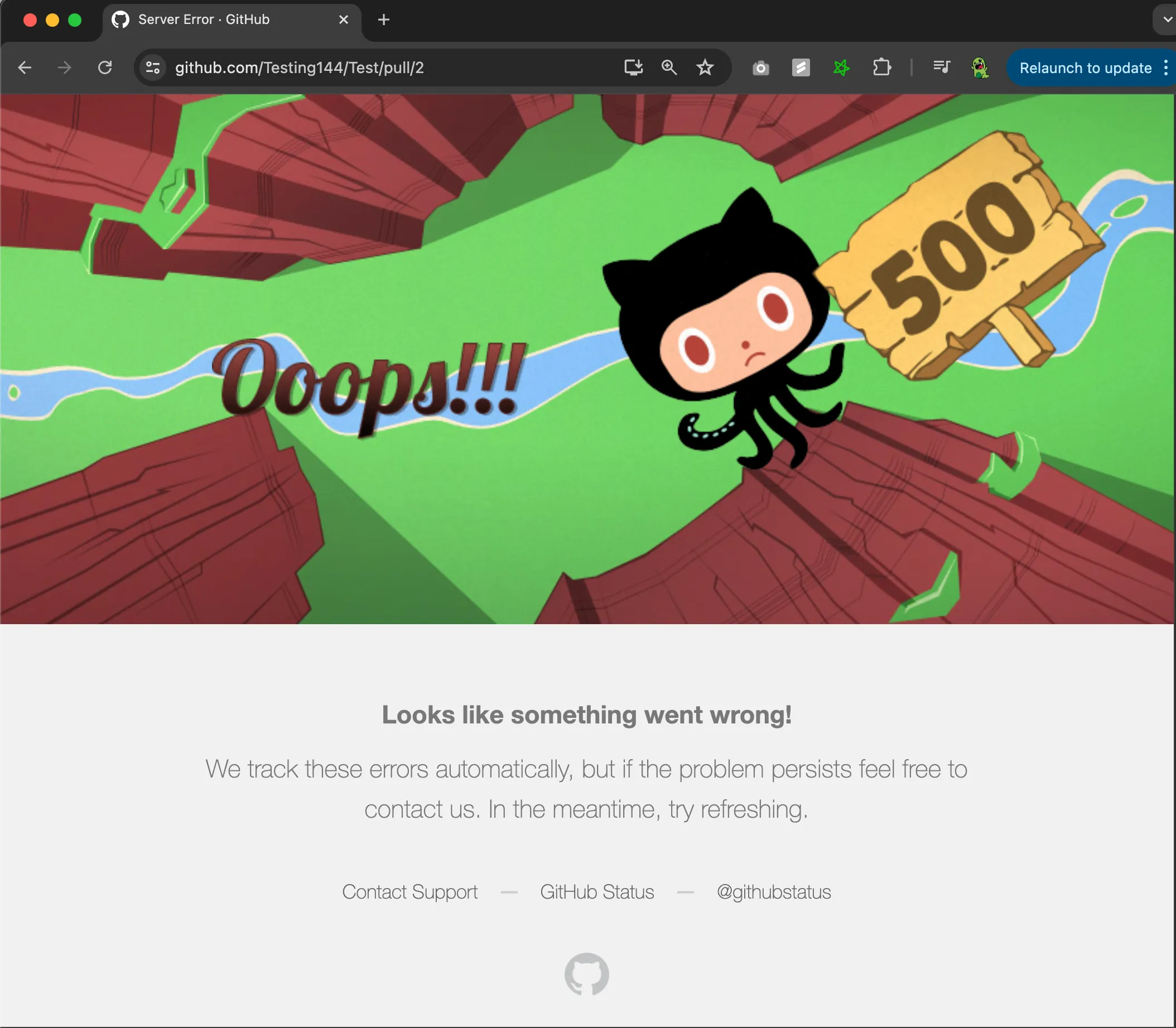 GitHub throwing an internal server error