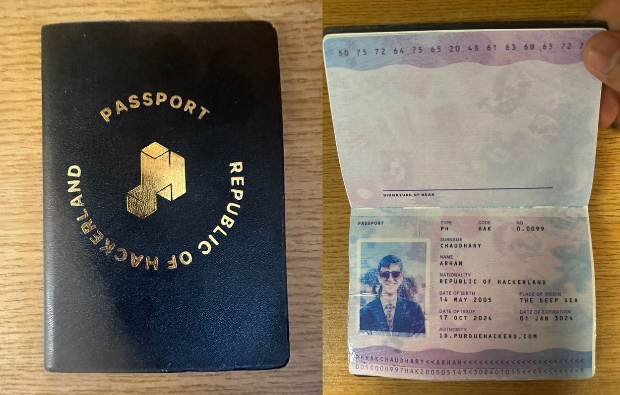 A picture of a hand-made passport